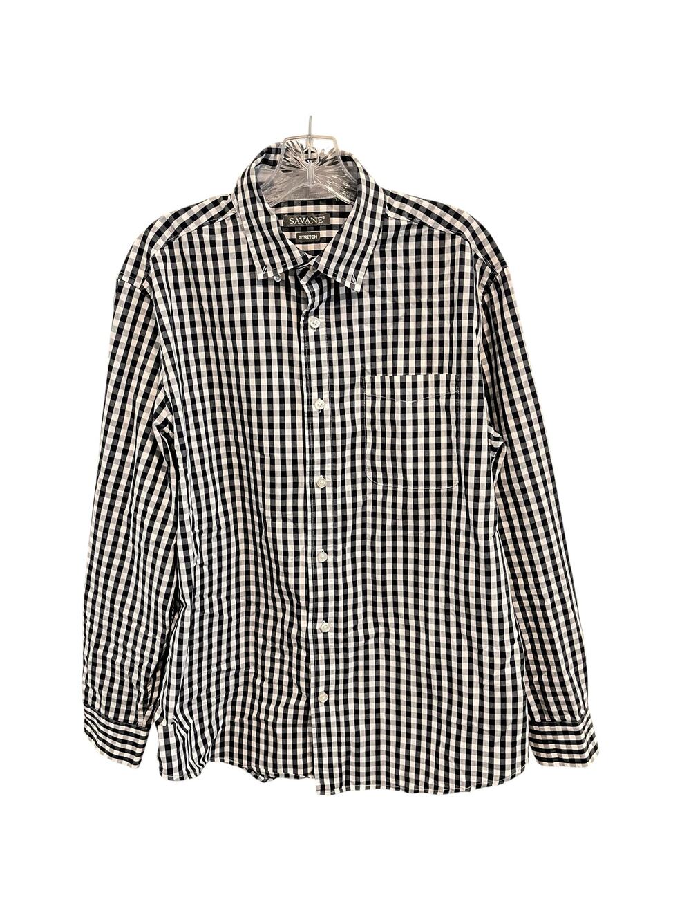 Savane Men’s Stretch L/G/G Gingham Button-Down Long Sleeve Shirt Blue & White